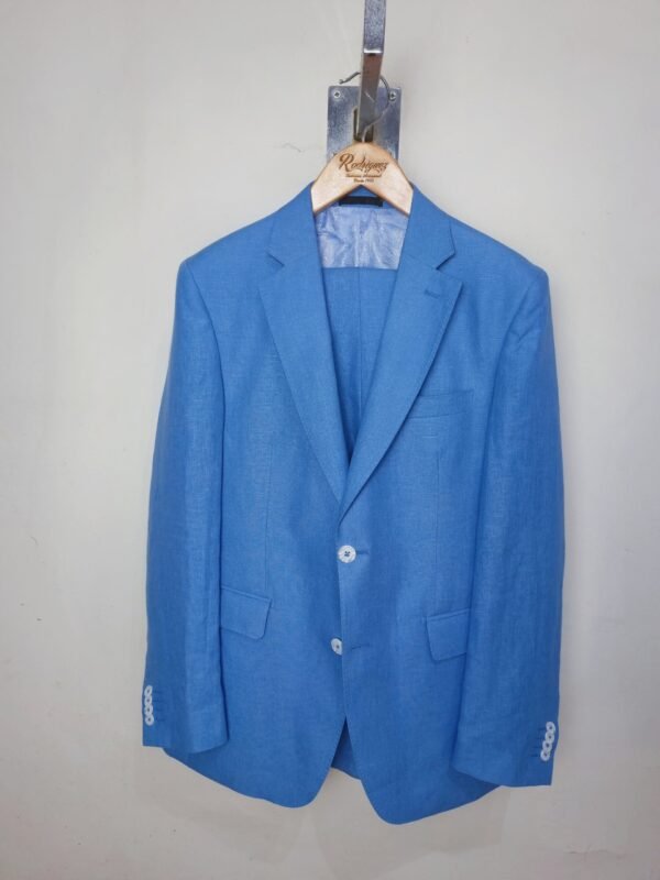 Traje completo color azul cielo en Lino / Corte clasico - Imagen 5
