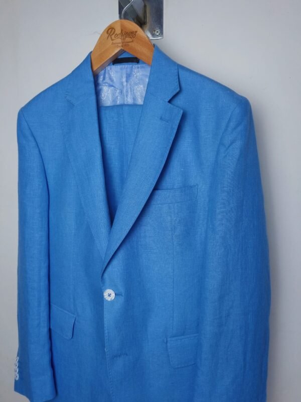 Traje completo color azul cielo en Lino / Corte clasico - Imagen 4